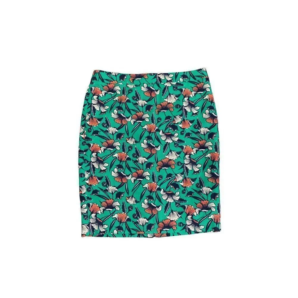 j crew womens green white floral pencil skirt 6 small